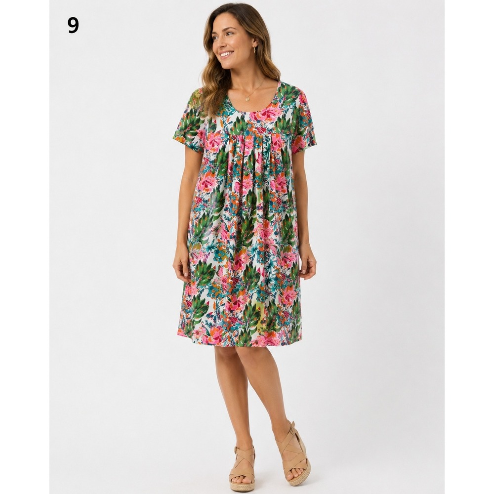 The Vermont Country Store Floral‎ Kaftan Dress Womens Small 100% Cotton Pockets